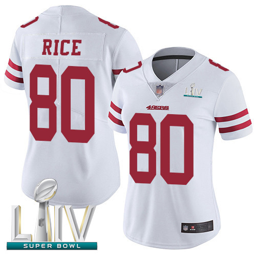 49ers #80 Jerry Rice White Super Bowl LIV Bound Women's Stitched Football Vapor Untouchable Limited Jersey