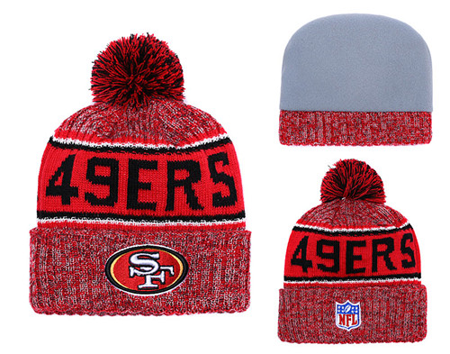 49ers Fresh Logo Red Pom Knit Hat 1 YD