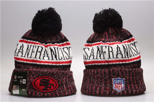 49ers Red Wordmark Cuffed Pom Knit Hat YP