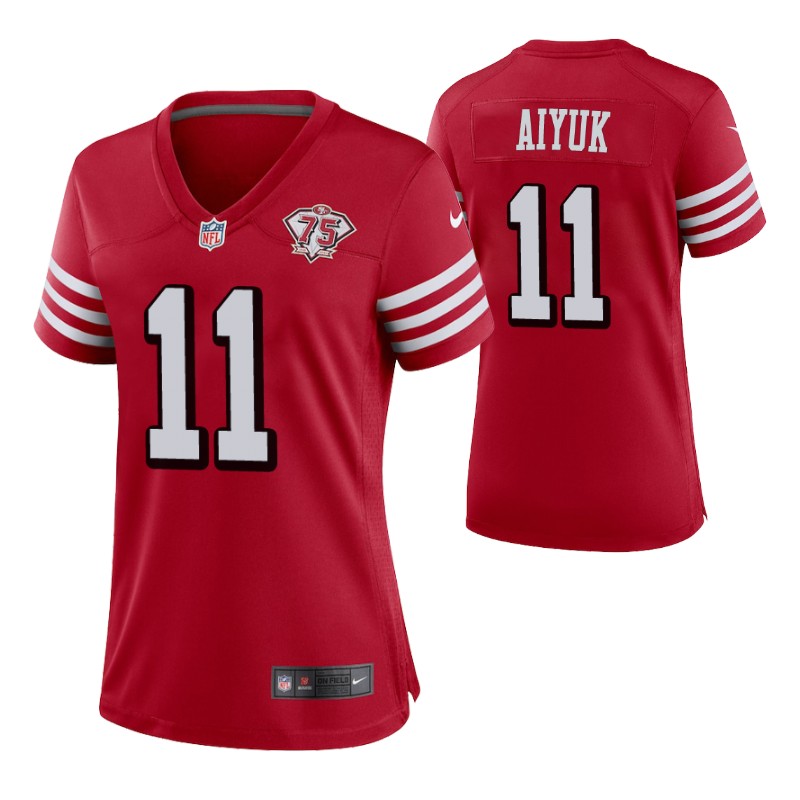 49ers brandon aiyuk 75th anniversary alternate game women's jersey scarlet stitched