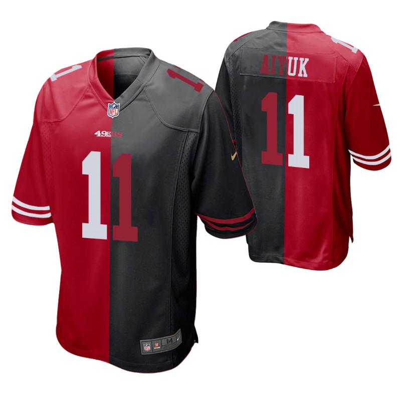 49ers brandon aiyuk split jersey red black two tone stitched