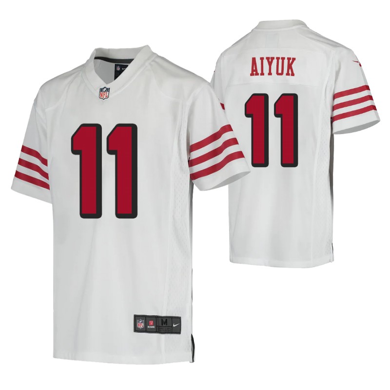 49ers brandon aiyuk white color rush game jersey youth stitched