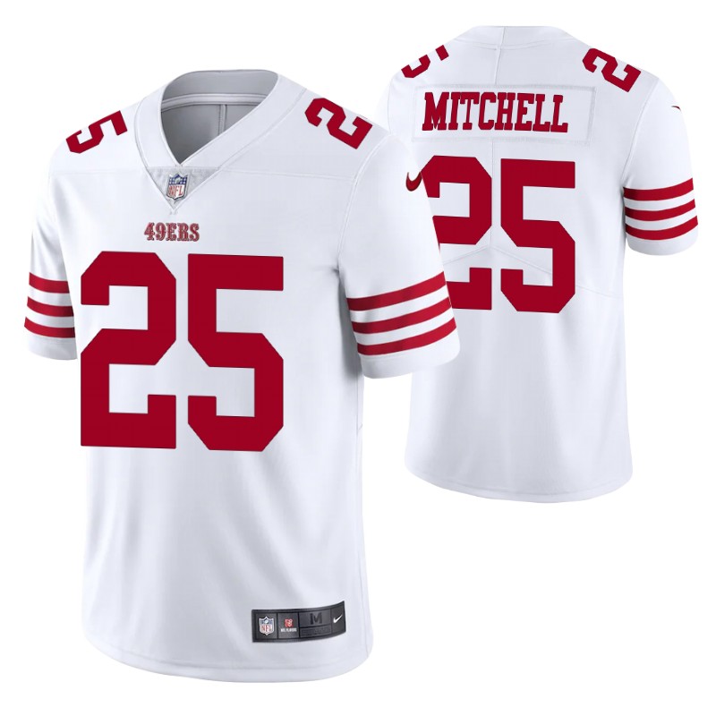 49ers elijah mitchell vapor limited white jersey men stitched