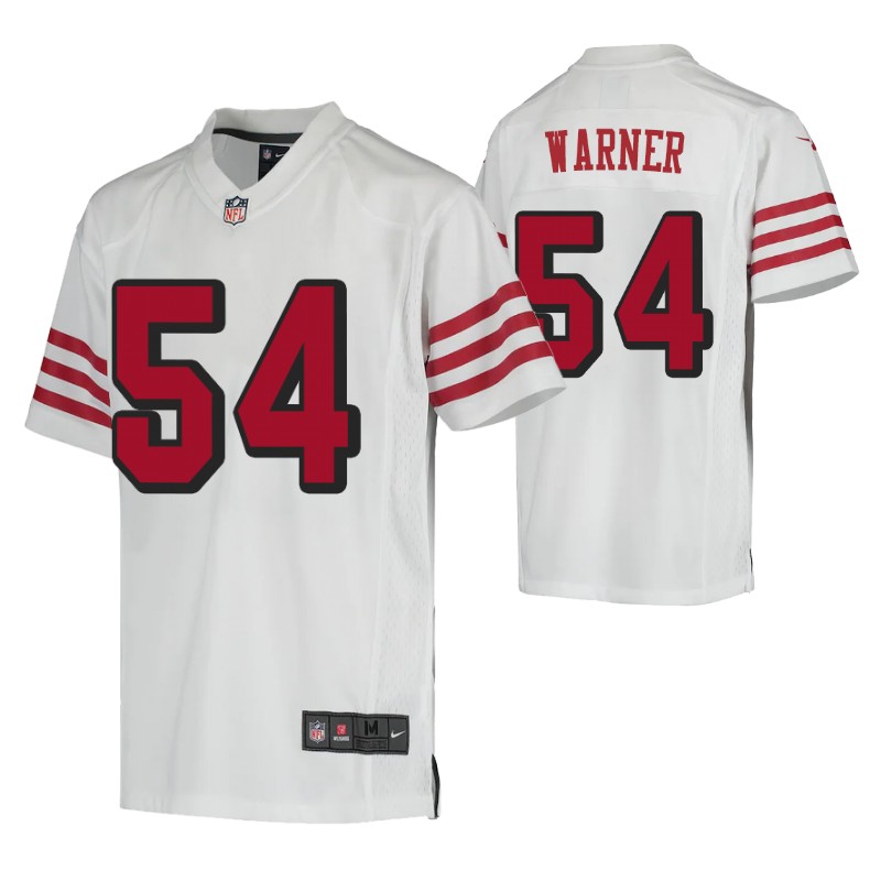 49ers fred warner white color rush game jersey youth stitched
