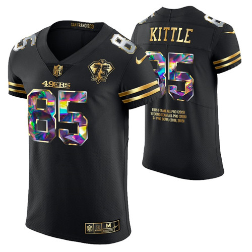 49ers george kittle career-highlights diamond edition jersey black 75th anniversary stitched