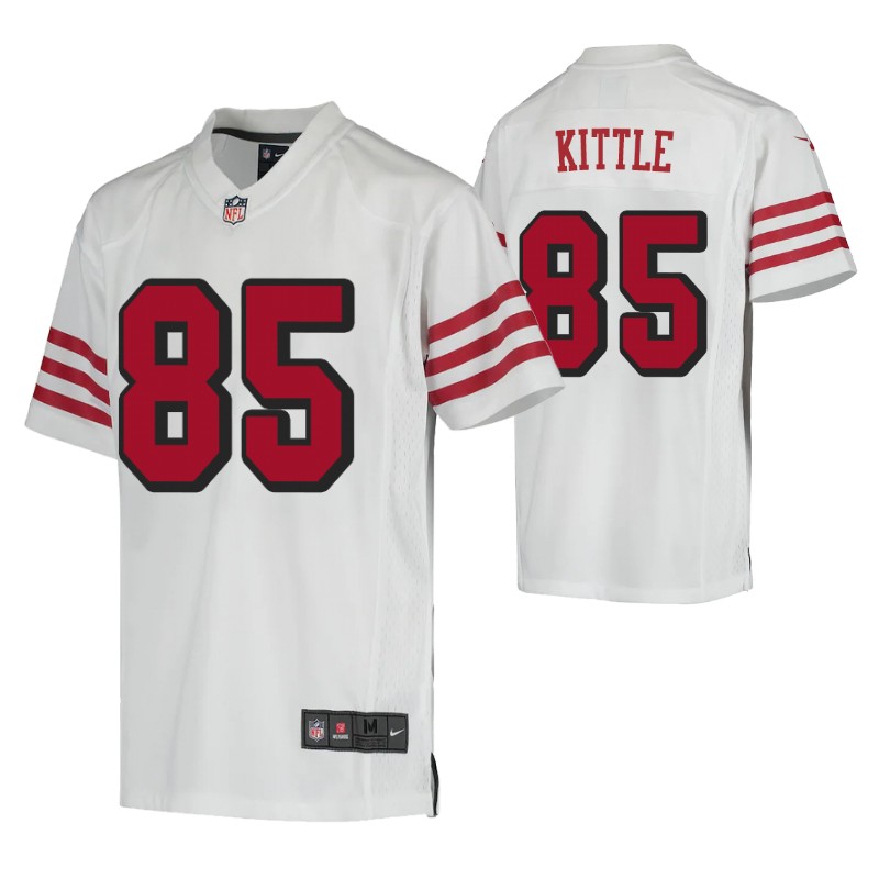 49ers george kittle white color rush game jersey youth stitched