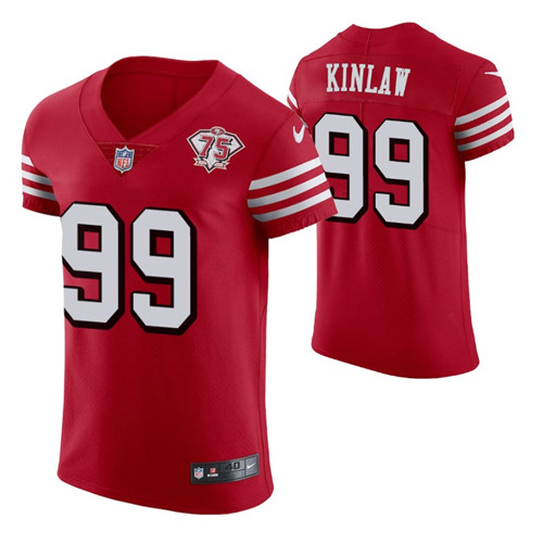 49ers javon kinlaw 75th anniversary scarlet men's jersey vapor elite stitched
