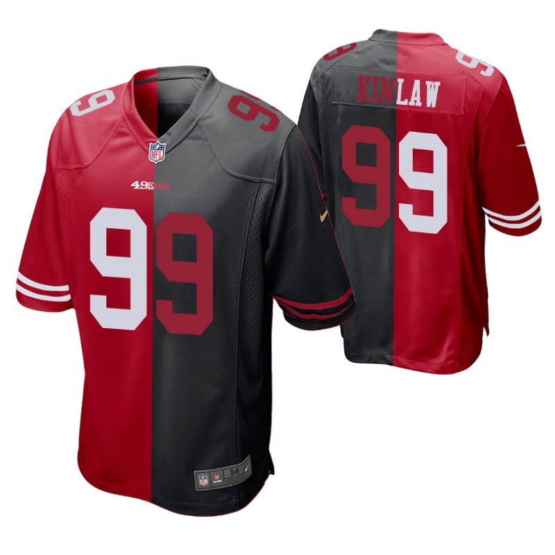 49ers javon kinlaw split jersey red black two tone stitched