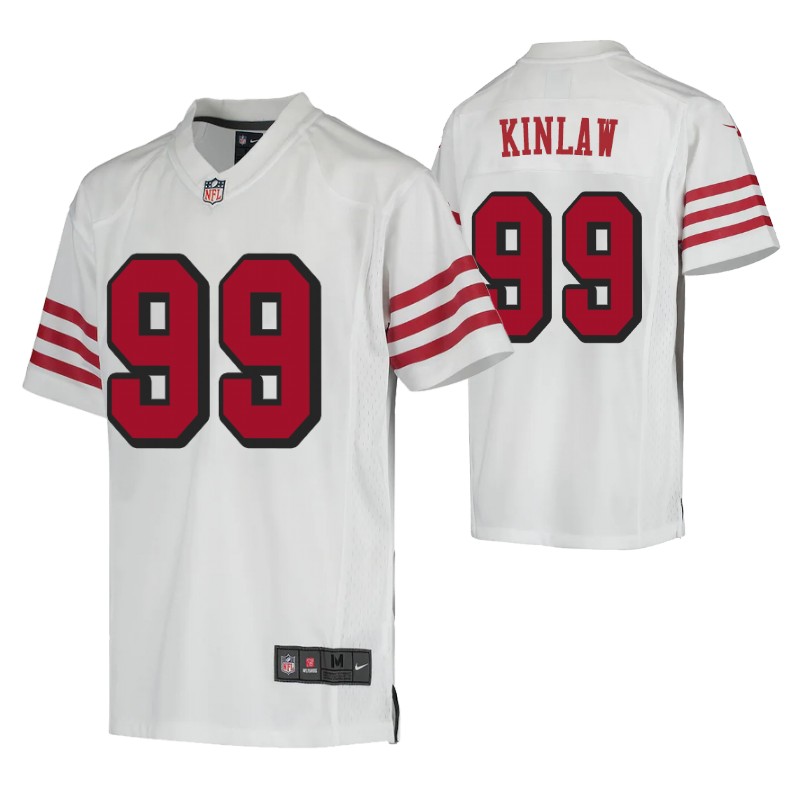 49ers javon kinlaw white color rush game jersey youth stitched