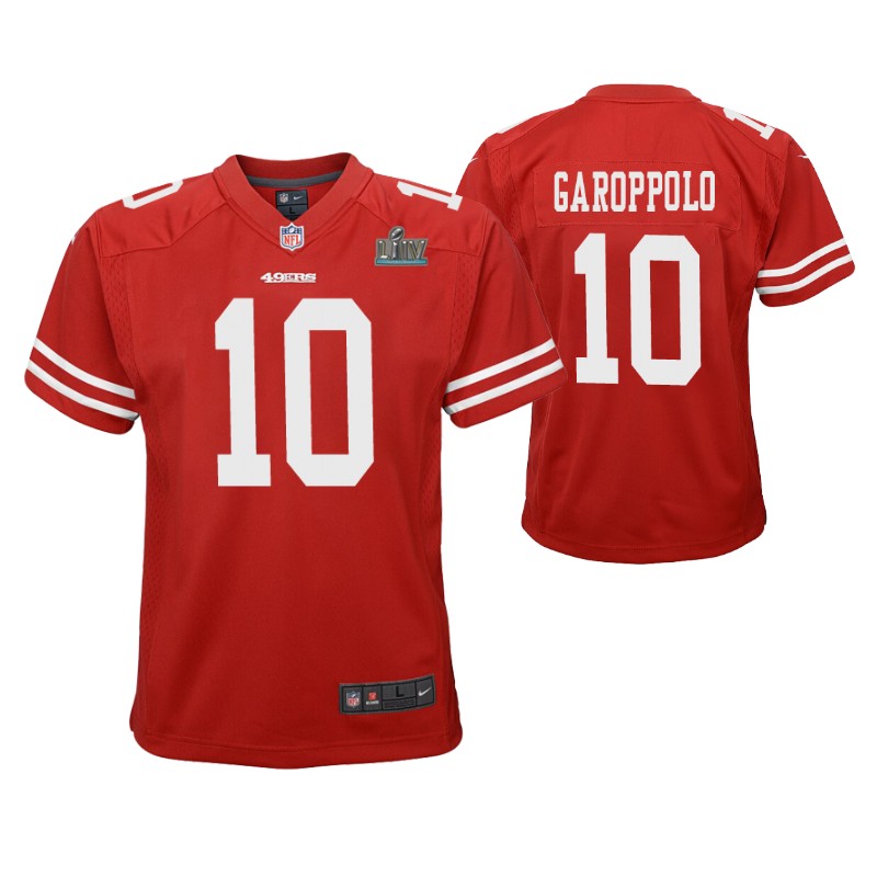 49ers jimmy garoppolo super bowl liv jersey game youth scarlet stitched