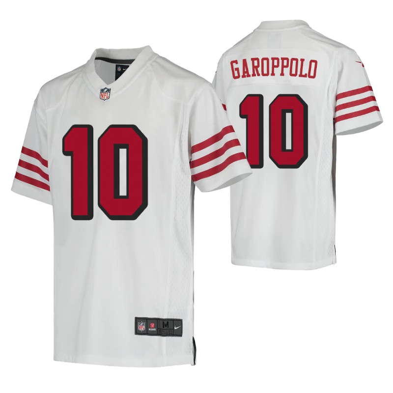 49ers jimmy garoppolo white color rush game jersey youth stitched
