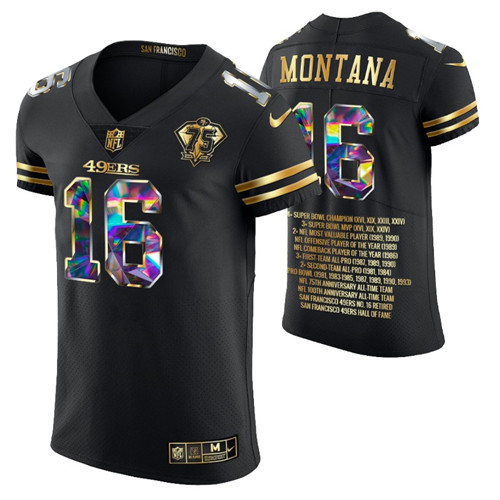 49ers joe montana career highlights diamond edition jersey black 75th anniversary stitched