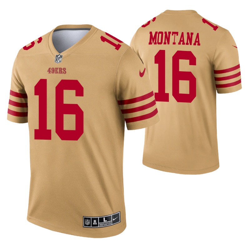 49ers joe montana inverted legend jersey gold stitched