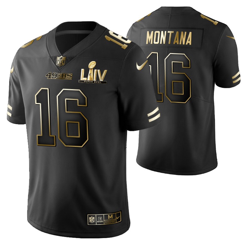 49ers joe montana jersey super bowl liv black golden edition stitched