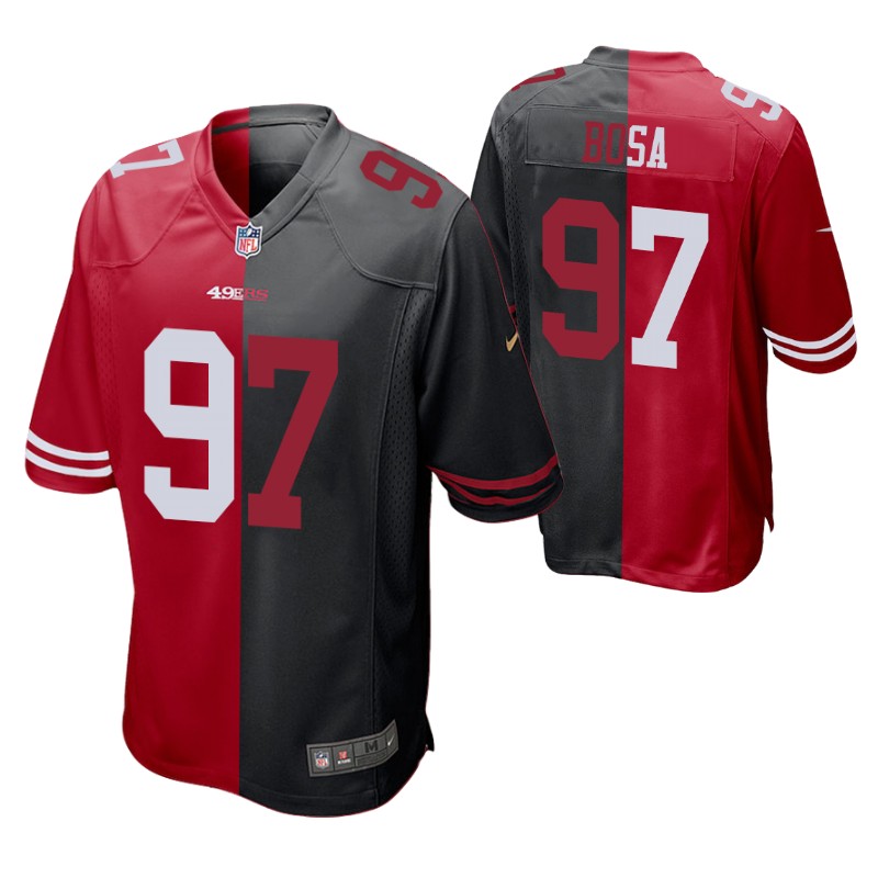 49ers nick bosa split jersey red black two tone stitched