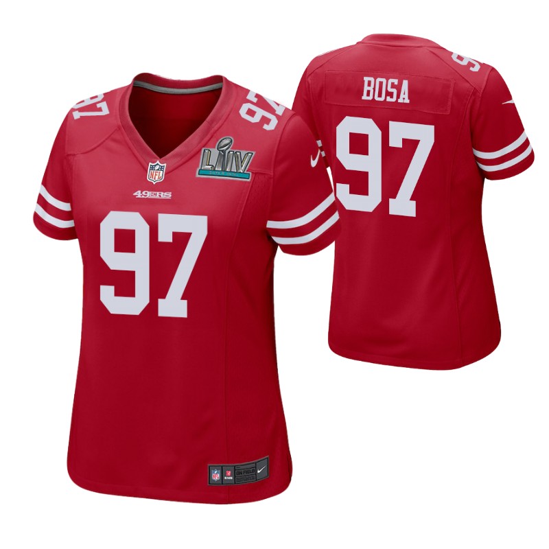49ers nick bosa super bowl liv jersey game women's scarlet stitched