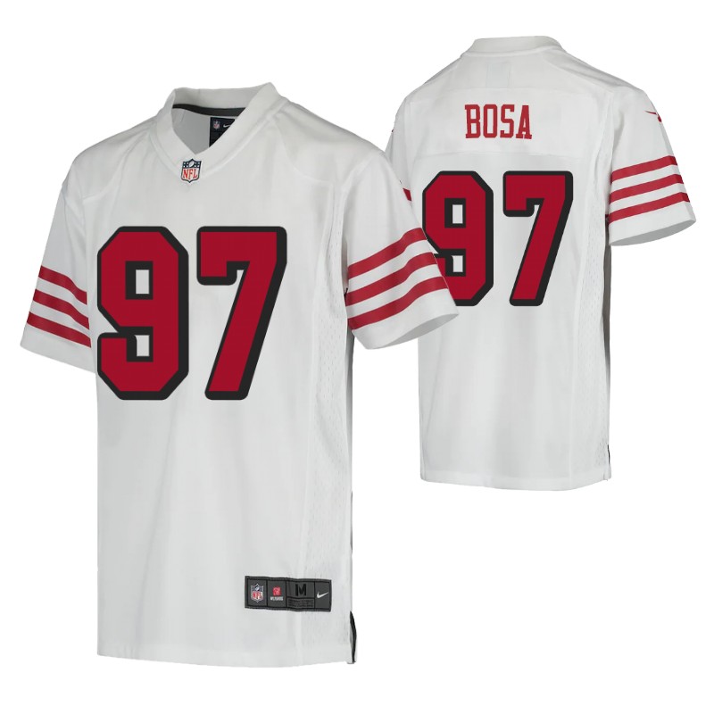 49ers nick bosa white color rush game jersey youth stitched