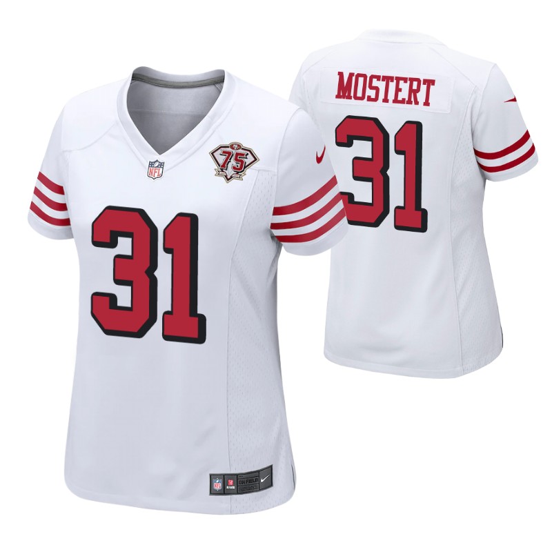 49ers raheem mostert 75th anniversary alternate game women's jersey white stitched