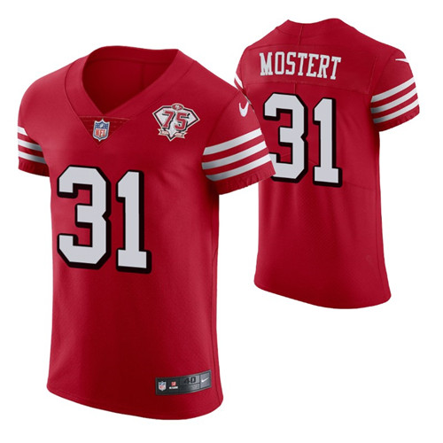 49ers raheem mostert 75th anniversary scarlet men's jersey vapor elite stitched