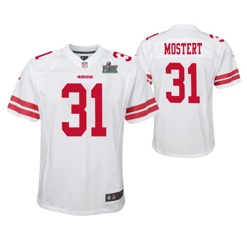 49ers raheem mostert super bowl liv jersey game youth white stitched