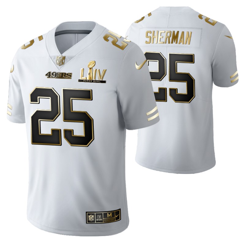 49ers richard sherman jersey super bowl liv white golden edition stitched