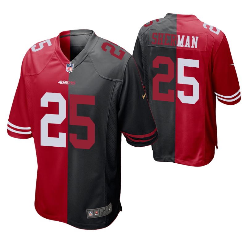 49ers richard sherman split jersey red black two tone stitched