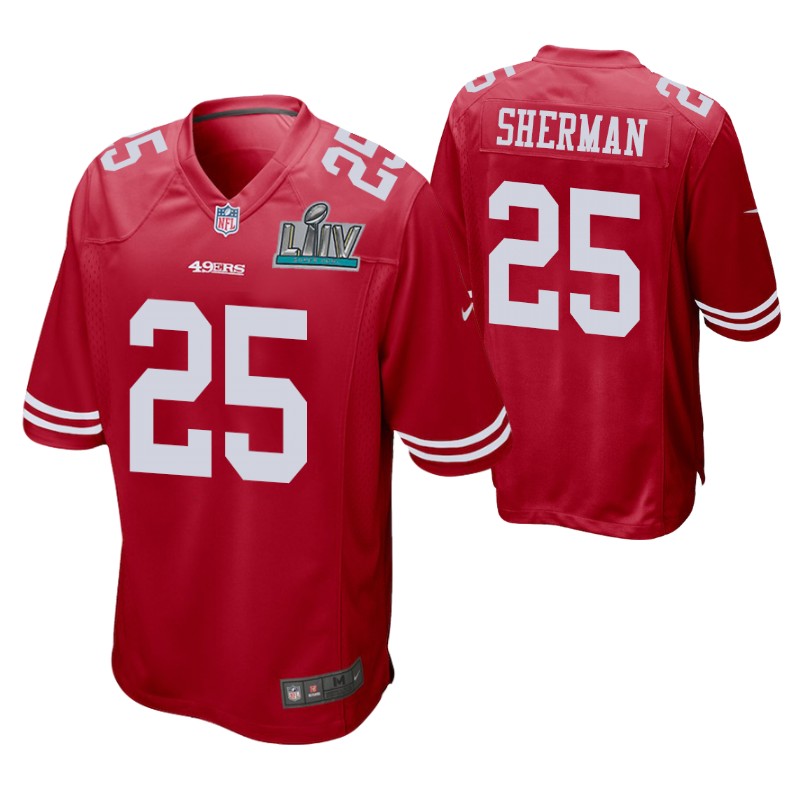 49ers richard sherman super bowl liv jersey game men's scarlet stitched