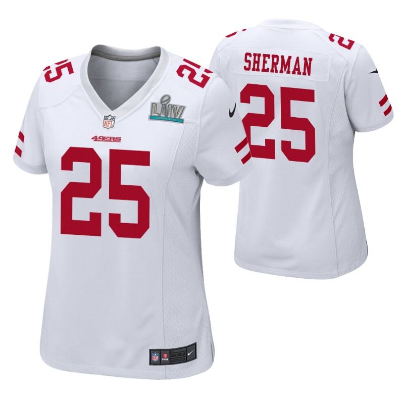 49ers richard sherman super bowl liv jersey game women's white stitched