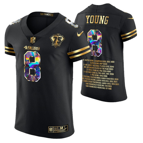 49ers steve young career highlights diamond edition jersey black 75th anniversary stitched