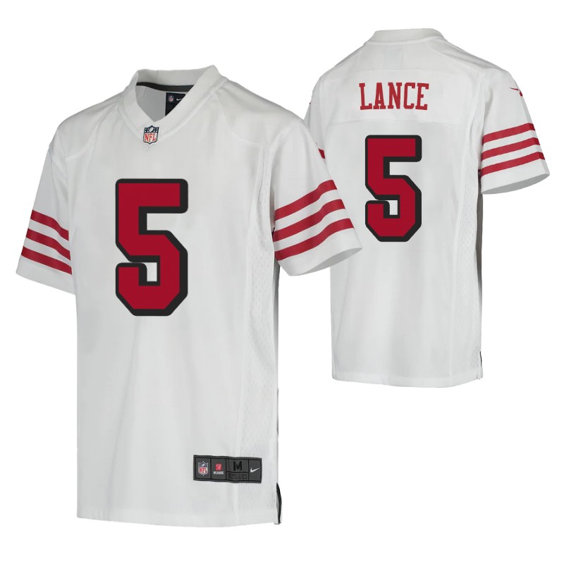 49ers trey lance white color rush game jersey youth stitched
