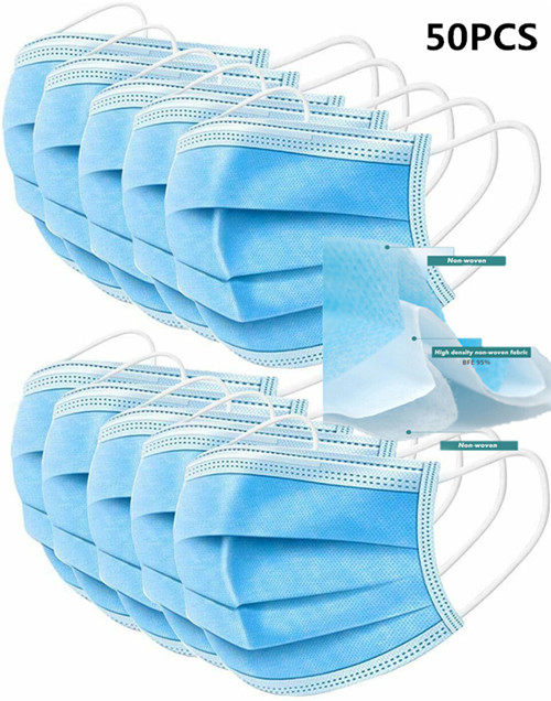 50PCS 3 Layer Disposable Medical Face Masks With Earloop Blocking Dust Air Flu
