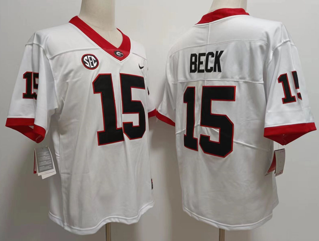 Men's White Georgia Bulldogs Carson Beck 2022 Block Number College Football Jersey