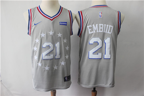 76ers 21 Joel Embiid Gray 2018-19 City Edition Nike Swingman Jersey