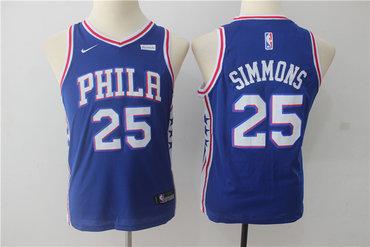 76ers 25 Ben Simmons Blue Youth Nike Swingman Jersey