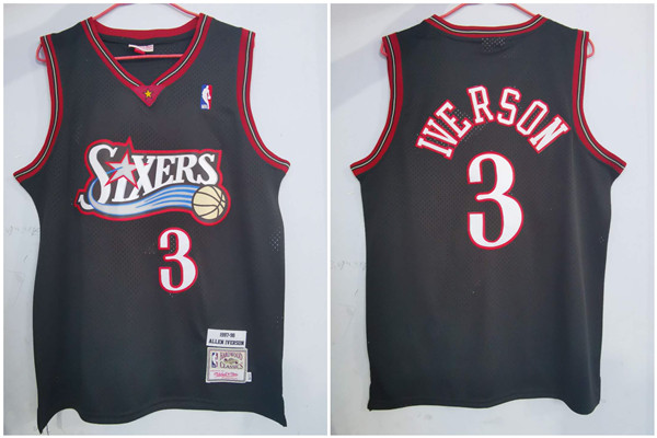 76ers 3 Allen Iverson Black 1997-98 Hardwood Classics Jersey