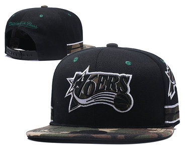 76ers Black Team Logo Mitchell & Ness Adjustable Hat YD