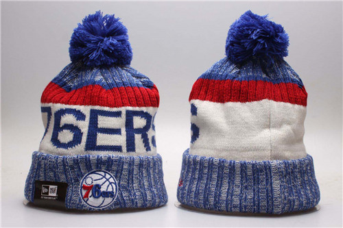 76ers Fresh Logo Royal Sport Pom Cuffed Knit Hat YP