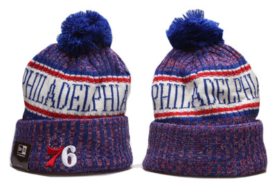 76ers Team Logo Royal Wordmark Cuffed Pom Knit Hat YP