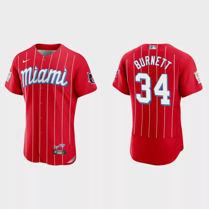 A.J. Burnett Miami Marlins 2021 City Connect Authentic Jersey – Red