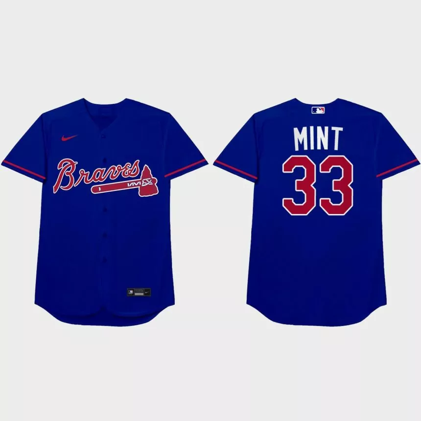 A.J. Minter Nickname Braves 2021 Players’ Weekend Mint Jersey – Royal