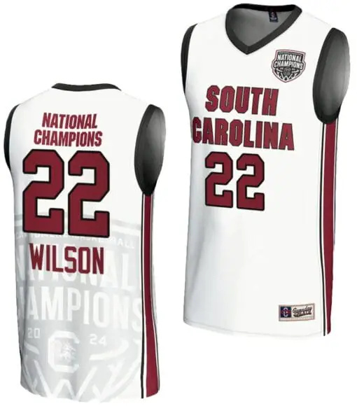 A’ja Wilson Jersey #22 South Carolina Gamecocks 2024 NCAA Basketball National Champions White