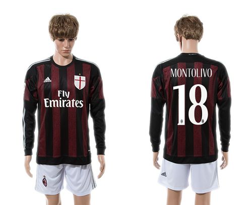 AC Milan #18 Montolivo Home Long Sleeves Soccer Club Jersey