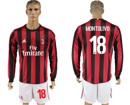AC Milan #18 Montolivo Home Long Sleeves Soccer Club Jersey