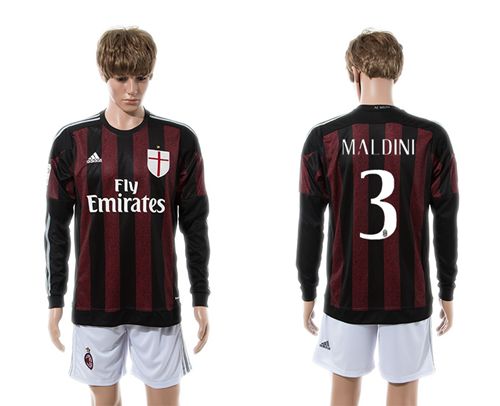 AC Milan #3 Maldini Home Long Sleeves Soccer Club Jersey