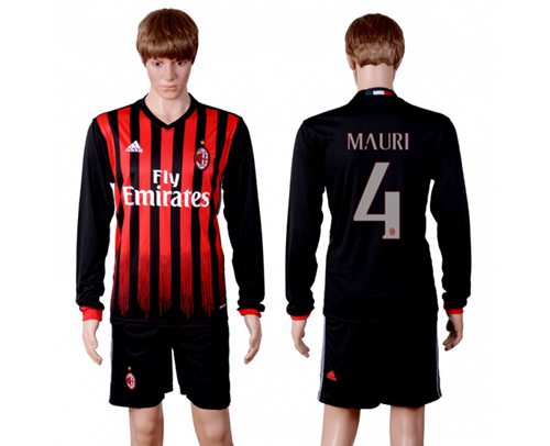 AC Milan #33 Kuco Home Long Sleeves Soccer Club Jersey