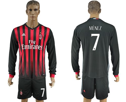 AC Milan #7 Menez Home Long Sleeves Soccer Club Jersey