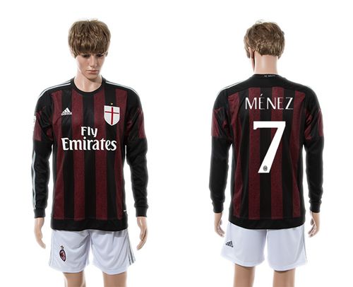 AC Milan #7 Menez Home Long Sleeves Soccer Club Jersey