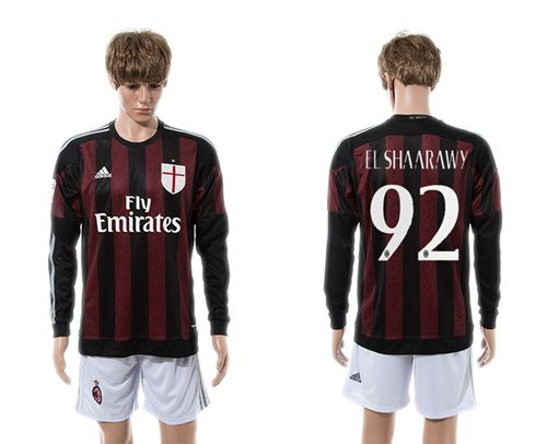 AC Milan #92 El Shaarawy Home Long Sleeves Soccer Club Jersey