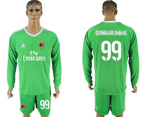 AC Milan #99 Donnarumma Green Goalkeeper Long Sleeves Soccer Club Jersey