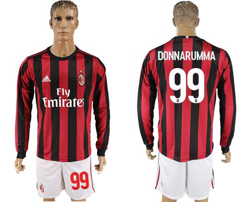 AC Milan #99 Donnarumma Home Long Sleeves Soccer Club Jersey
